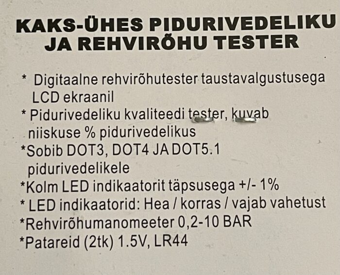 Pidurivedeliku ja rehvirõhu tester - Image 8