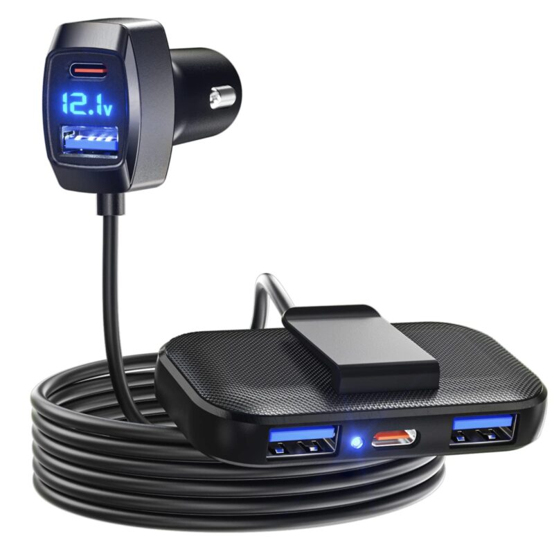 Autolaadija voltmeetriga 31W 1.5m 3x USB + 2x USB C
