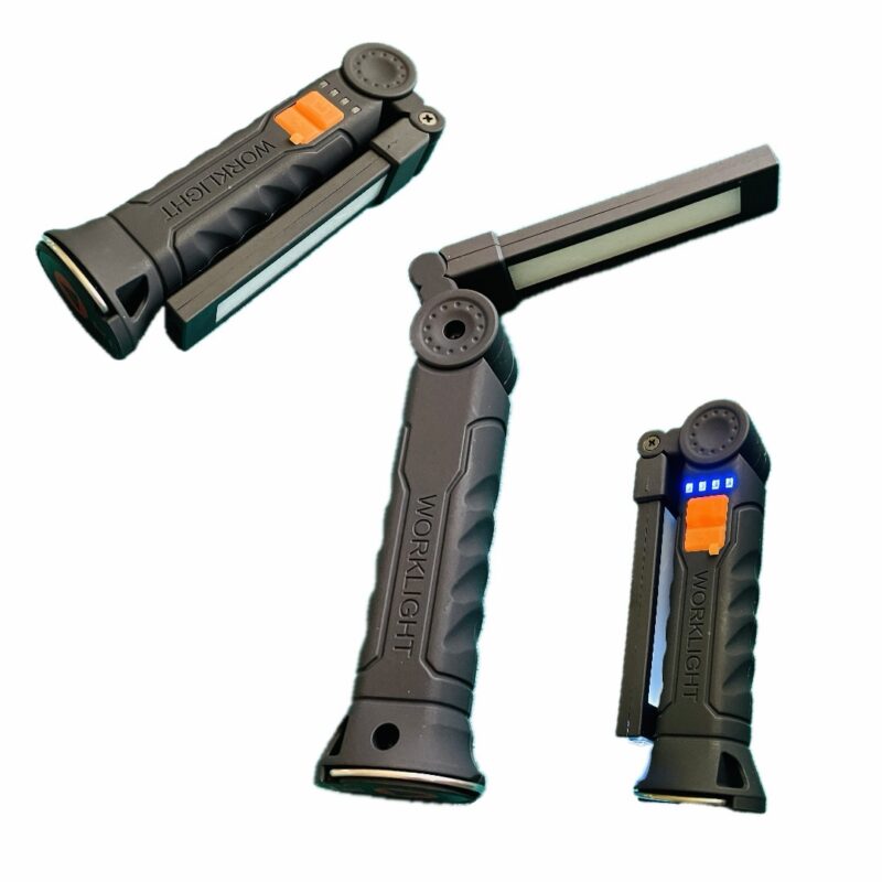 Muudetava nurgaga LED taskulamp magnetkinnitusega. USB C